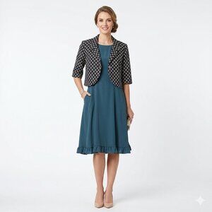 DANNY AND NICOLE Women's Bolero Cropped Jacket Blazer Black White Geometric